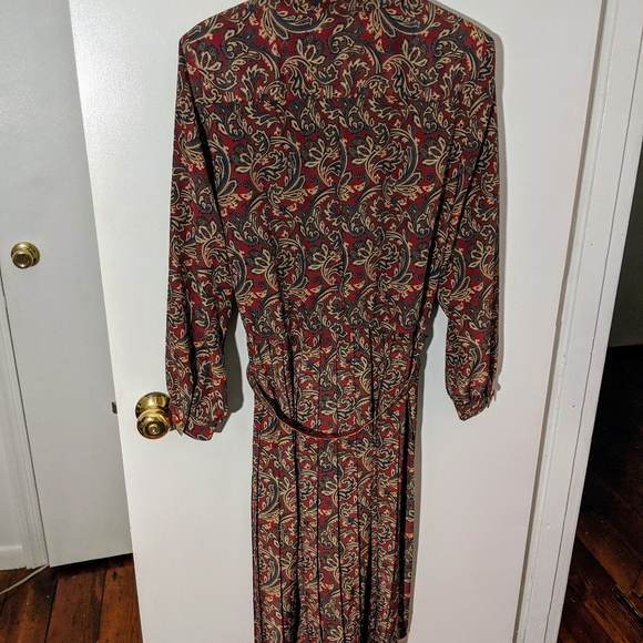 Vintage Paisley Print Dress Belted Long Sleeved - Picture 2 of 5